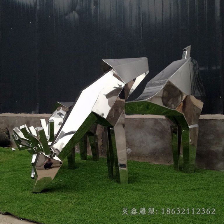 不锈钢几何小鹿校园雕塑