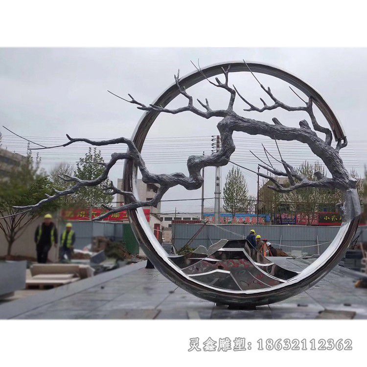 不锈钢圆环树枝校园雕塑