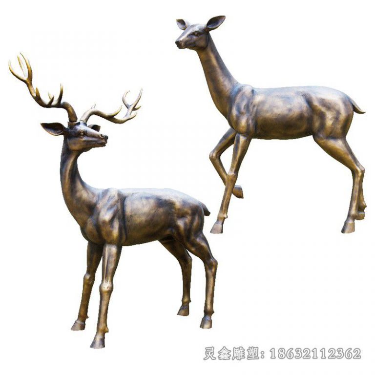 情侣小鹿城市景观铜雕