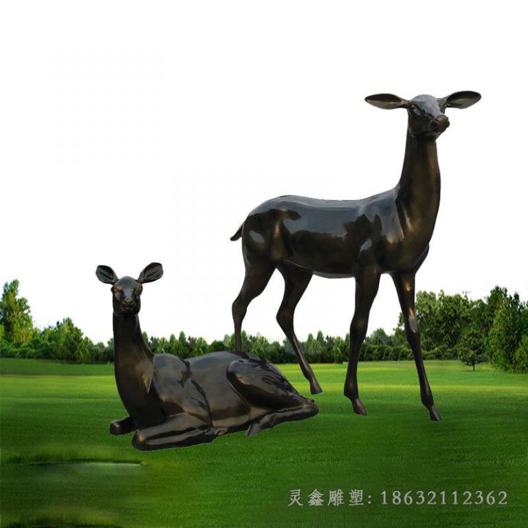 情侣小鹿公园景观铜雕