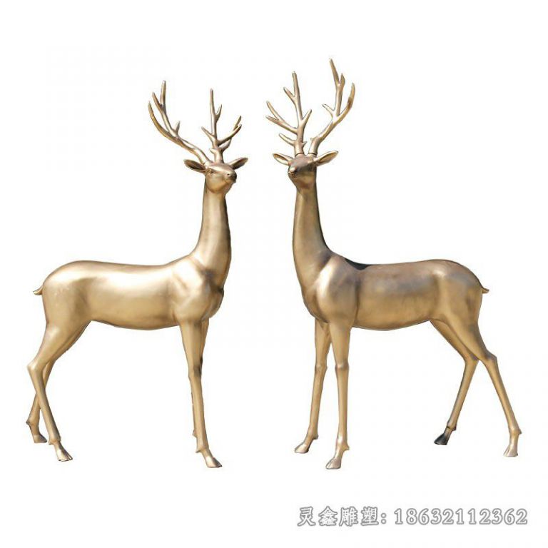 情侣小鹿园林景观铜雕