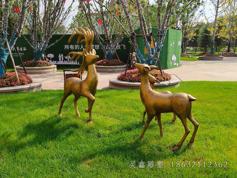 情侣小鹿小区景观铜雕