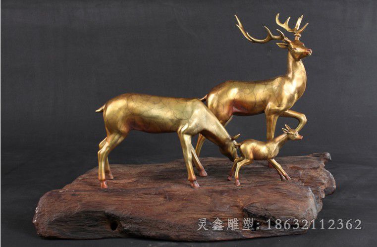 一家三口小鹿园林铜雕