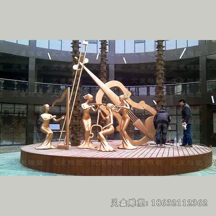 拉小提琴商场人物铜雕