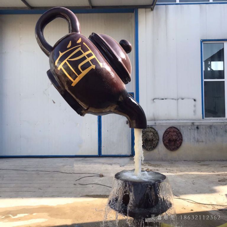 茶壶和茶杯小区景观铜雕
