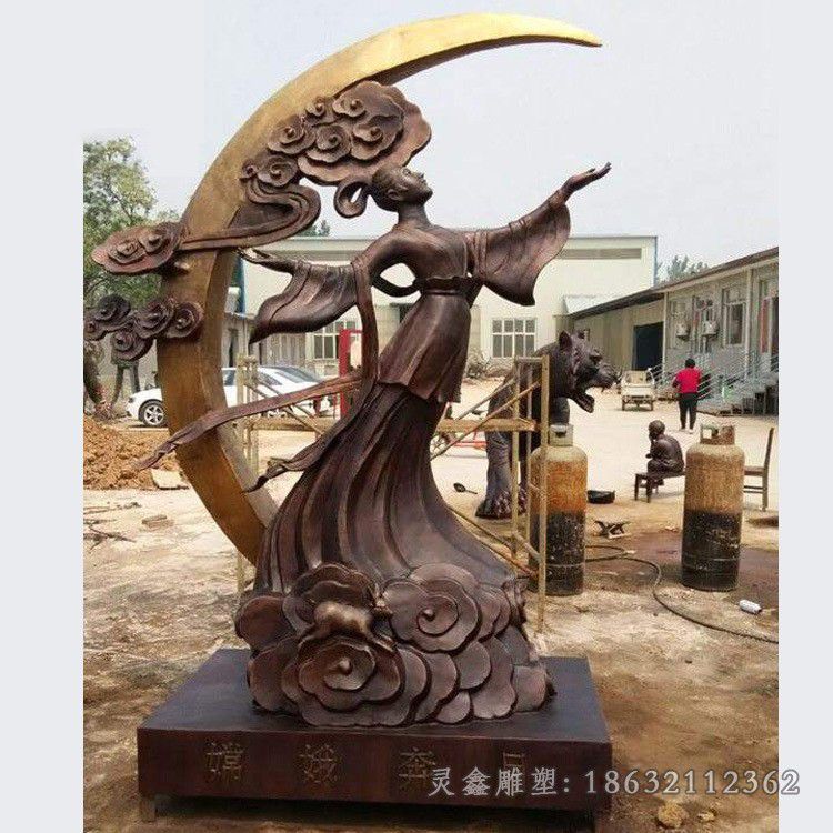 神话人物嫦娥奔月铜雕
