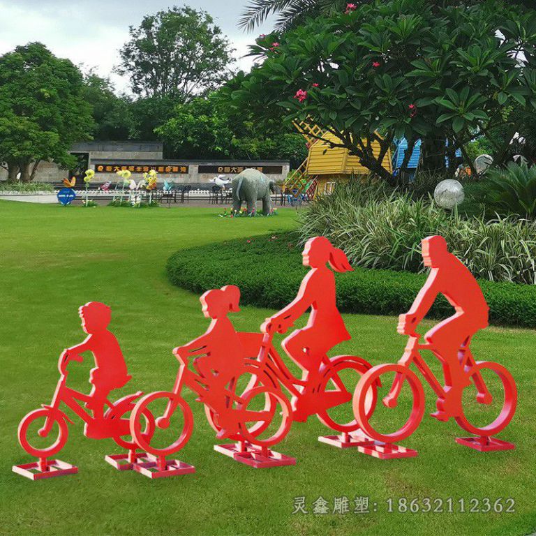 不锈钢红色自行车广场雕塑