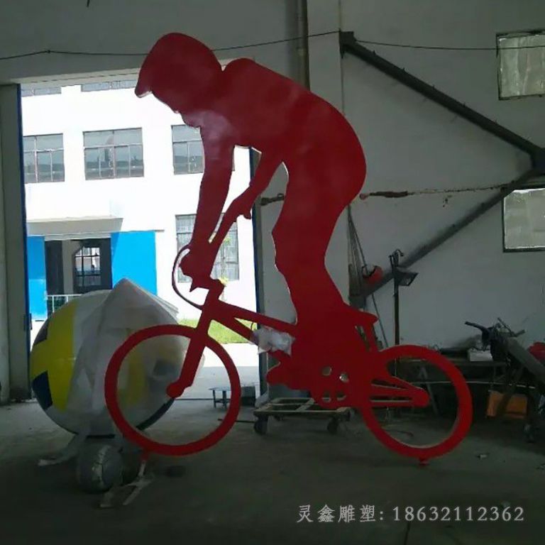 不锈钢红色自行车校园雕塑