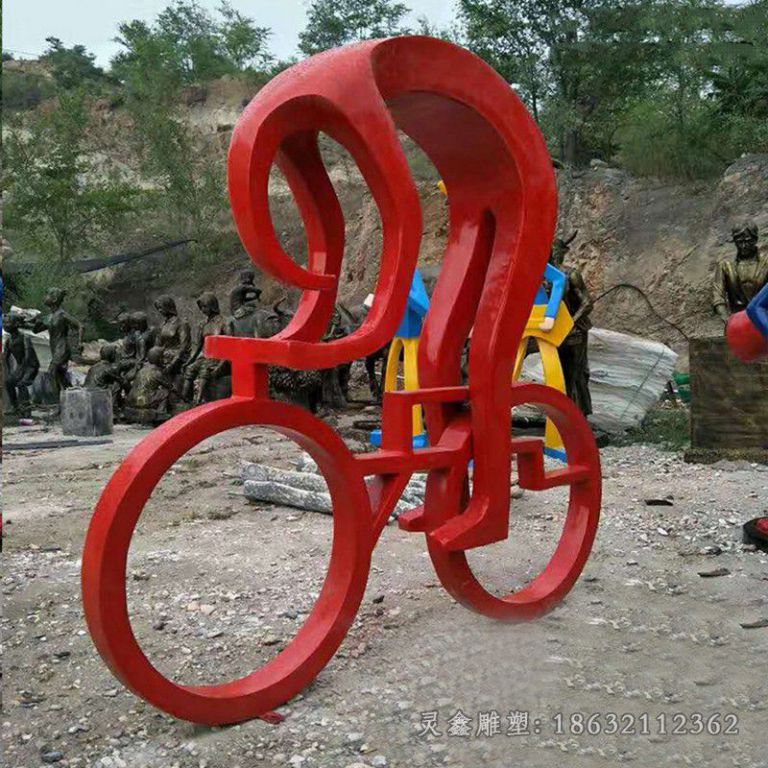 不锈钢红色自行车小区雕塑