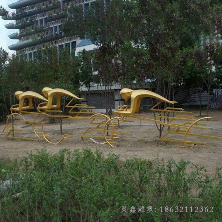 不锈钢金色自行车广场雕塑