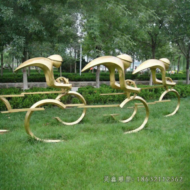 不锈钢金色自行车校园雕塑