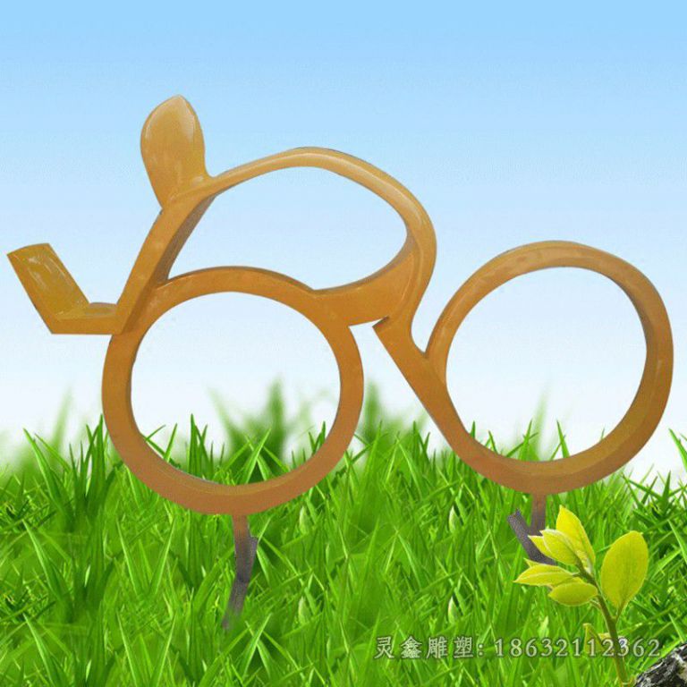 不锈钢黄色自行车公园雕塑