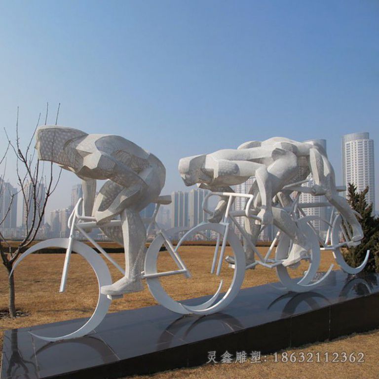 不锈钢白色自行车校园雕塑