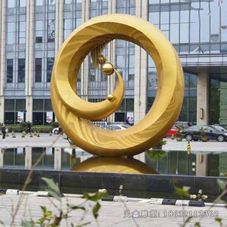 不锈钢黄色异形圆环公园雕塑