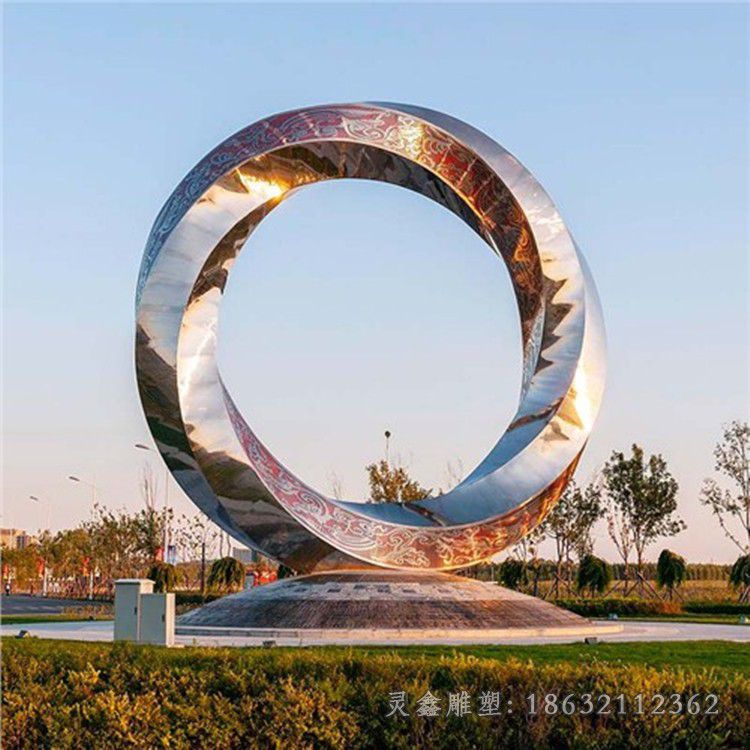 不锈钢艺术圆环街边雕塑