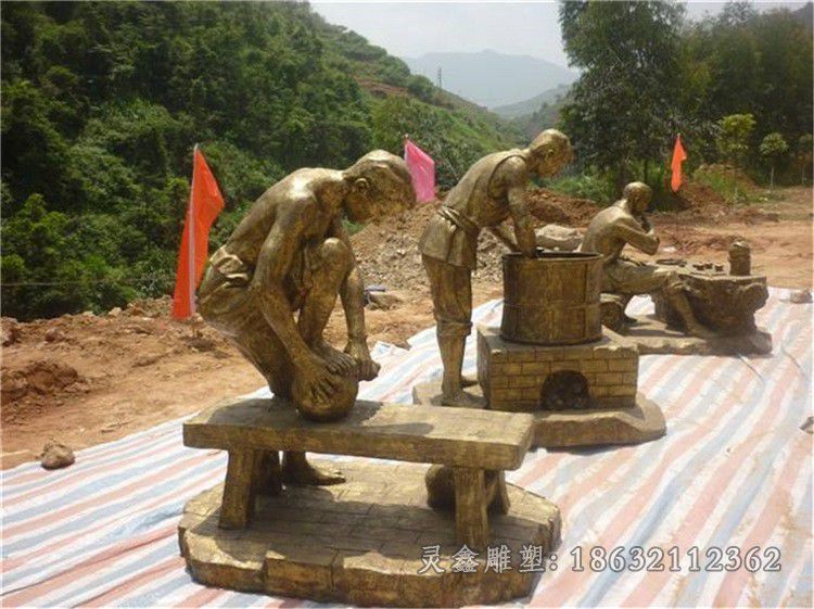 制茶工艺小区人物铜雕