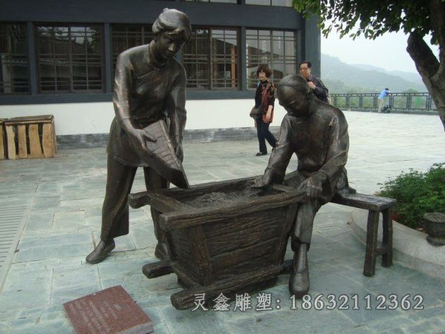 制茶工艺别墅人物铜雕