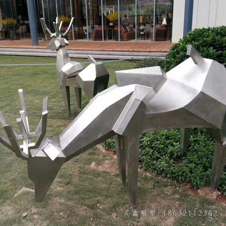 几何小鹿校园不锈钢雕塑
