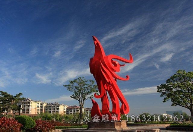 红色凤凰小区不锈钢雕塑