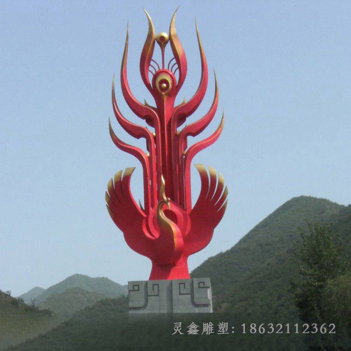 红色凤凰街边不锈钢雕塑