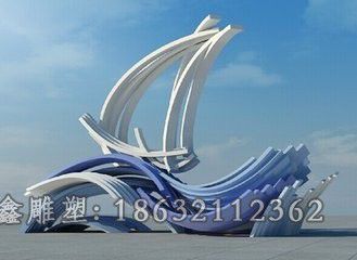 不锈钢彩绘海浪公园雕塑