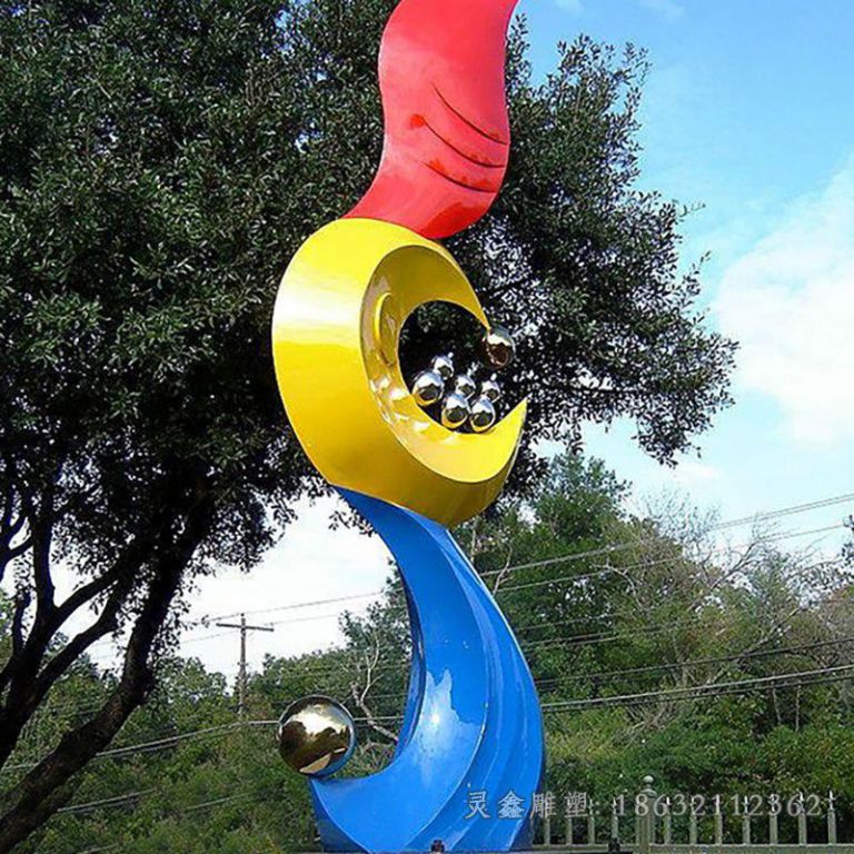 不锈钢彩绘海浪景区雕塑