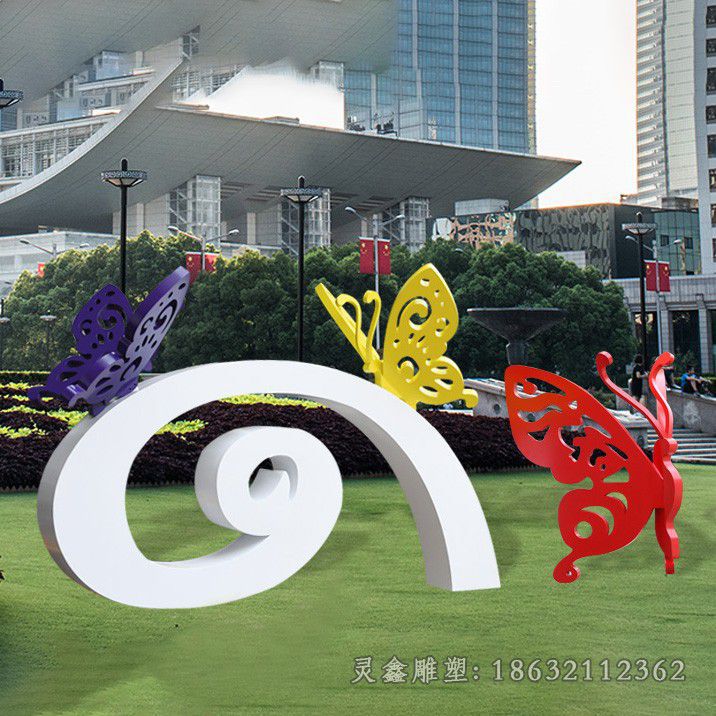 不锈钢红色蝴蝶街边雕塑