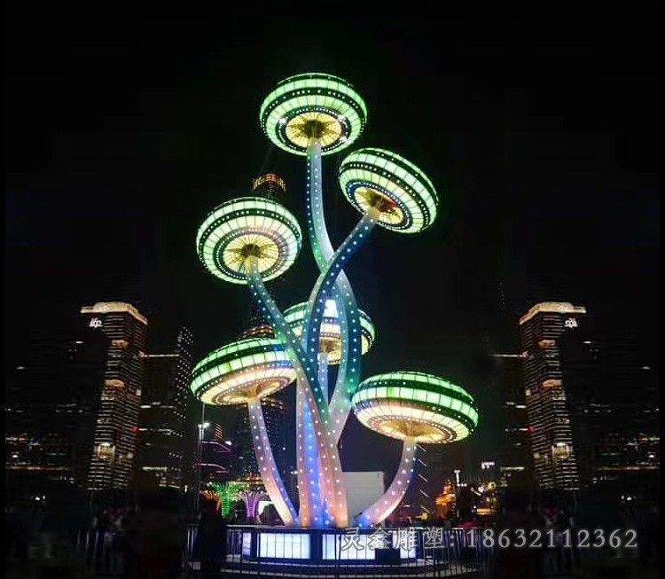 不锈钢发光蘑菇广场雕塑