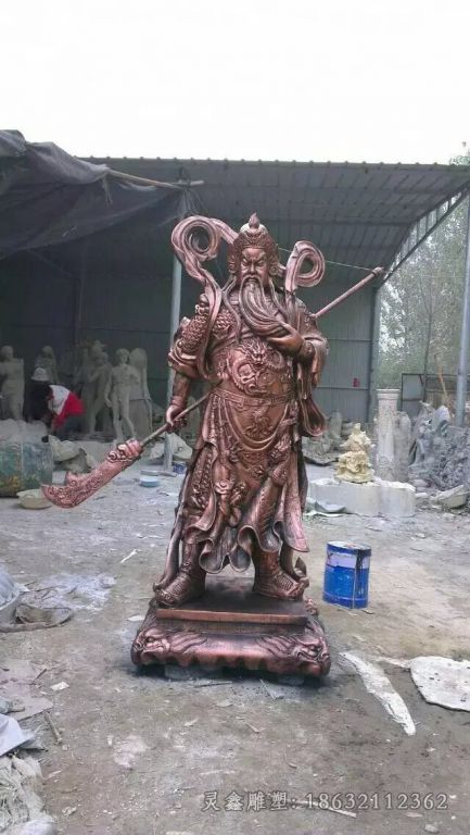 撸胡须关公街边人物铜雕
