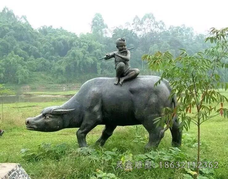 牧童骑牛庭院景观铜雕