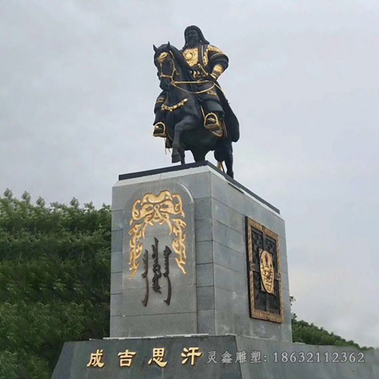 成吉思汗骑马校园铜雕