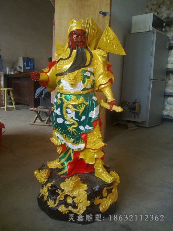 彩绘关公城市景观铜雕