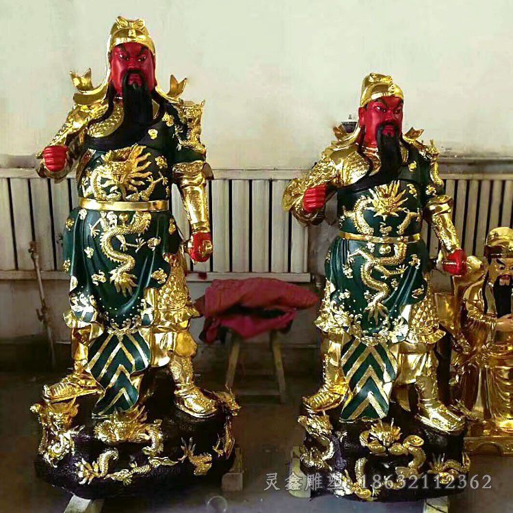 彩绘关公园林景观铜雕