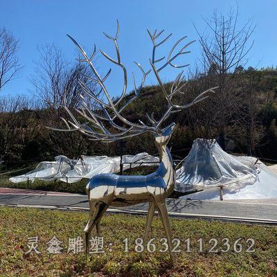 不锈钢抬头鹿景区雕塑