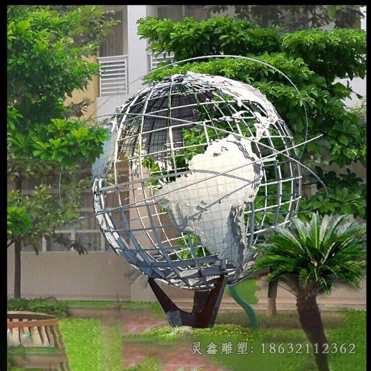不锈钢几何地球仪别墅雕塑