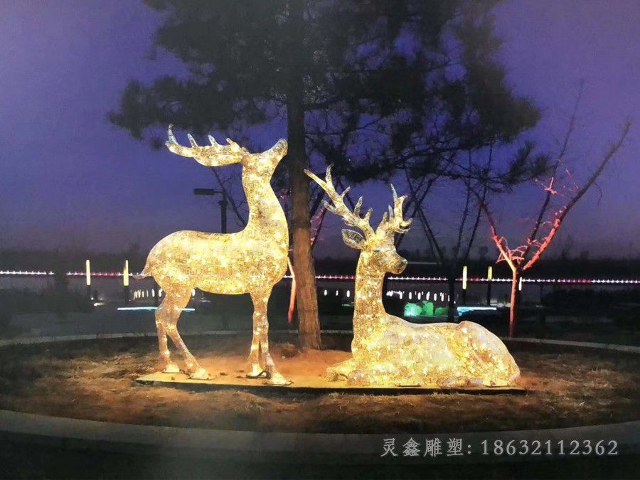 不锈钢发光鹿城市雕塑