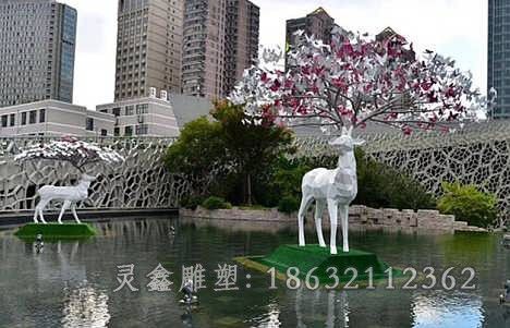 白色几何鹿城市不锈钢雕塑
