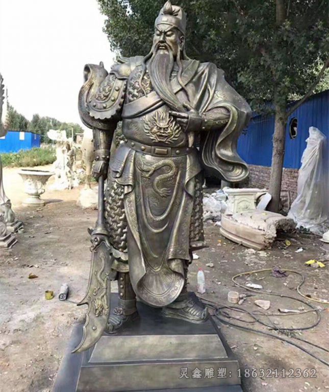 撸胡须关公庭院景观铜雕