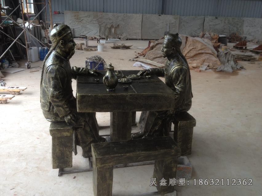 民俗吃饭户外景观铜雕