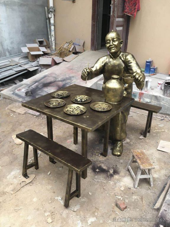 吃火锅小区人物铜雕