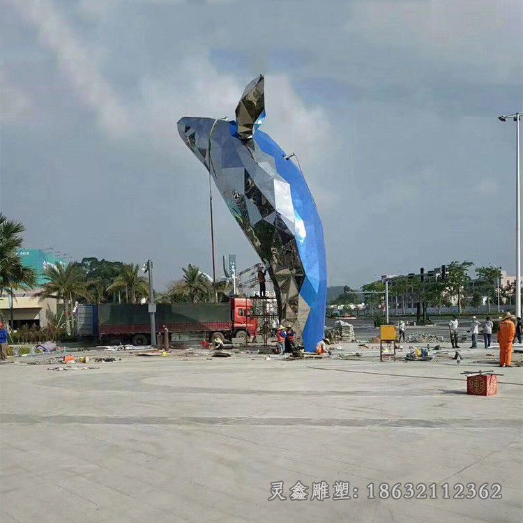 不锈钢几何海豚城市雕塑