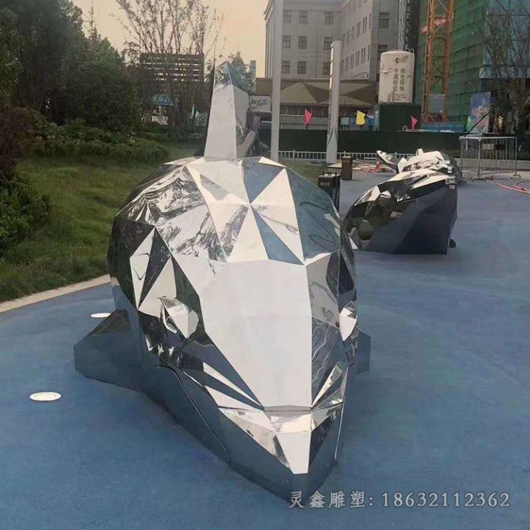 不锈钢几何海豚广场雕塑