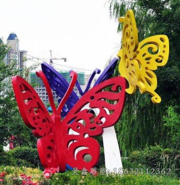不锈钢彩绘蝴蝶广场雕塑