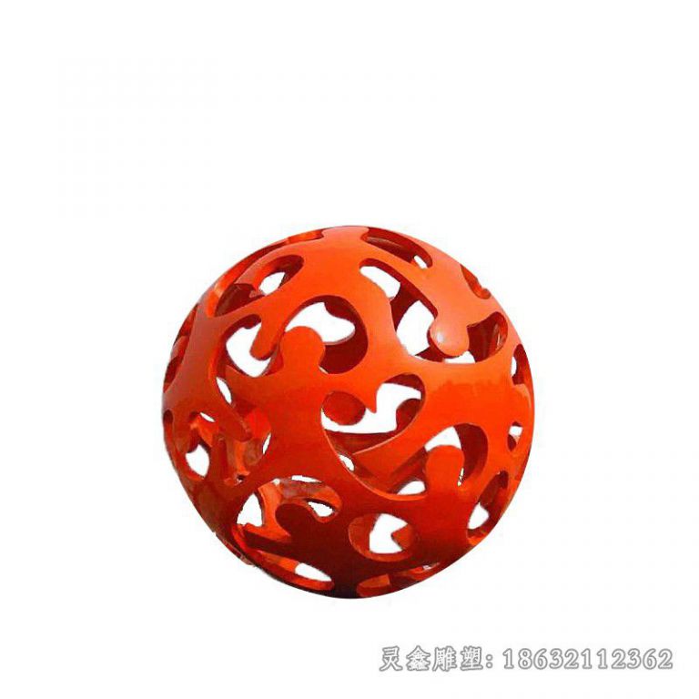不锈钢红色镂空球商场雕塑
