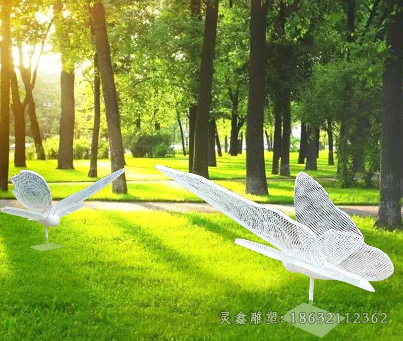 不锈钢白色蝴蝶别墅雕塑