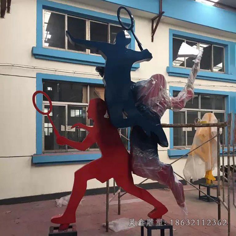 不锈钢打羽毛球校园雕塑