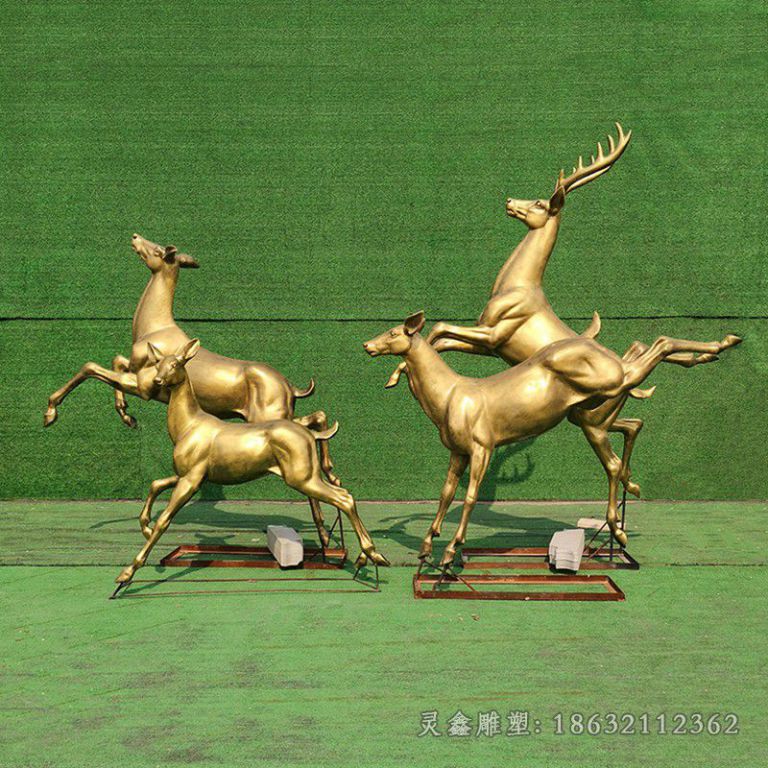 跳跃小鹿别墅景观铜雕