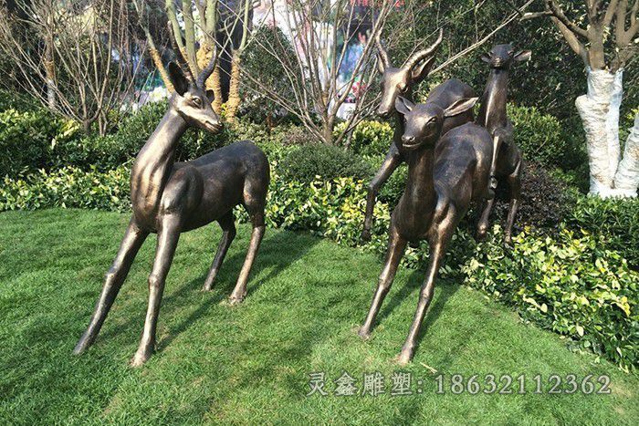 跳跃群鹿城市景观铜雕