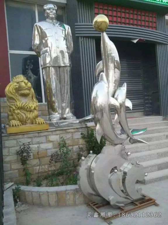 不锈钢嬉戏海豚景区雕塑