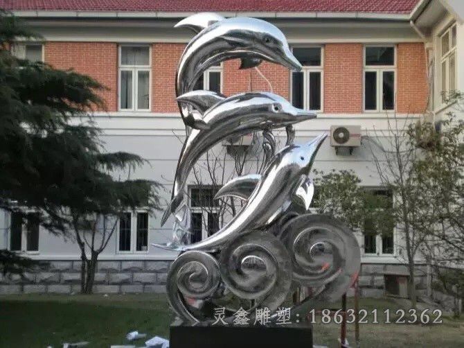 不锈钢嬉戏海豚商场雕塑